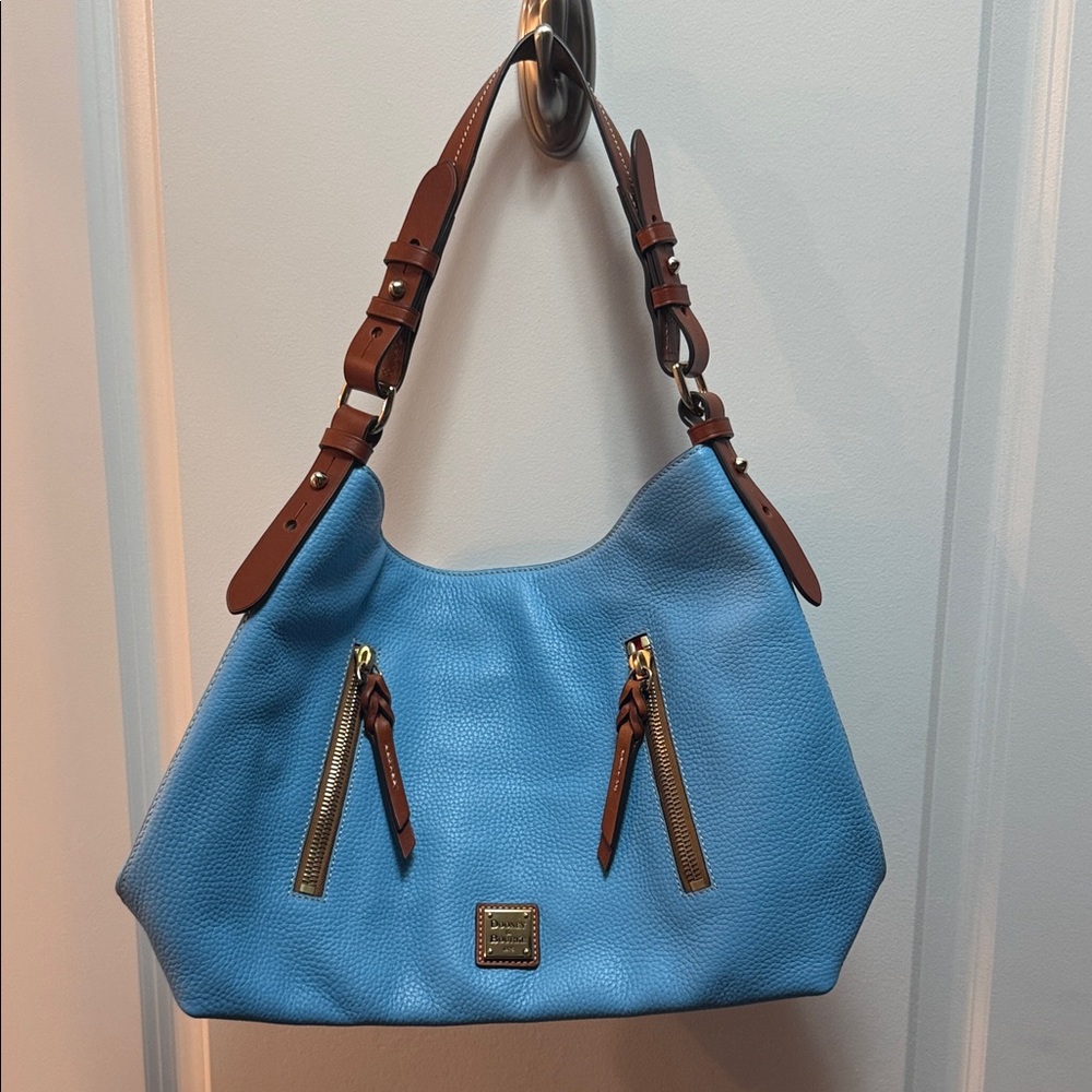 Dooney & Bourke Blue Pebbled Leather Hobo with Brown Trim NWOT + dustbag